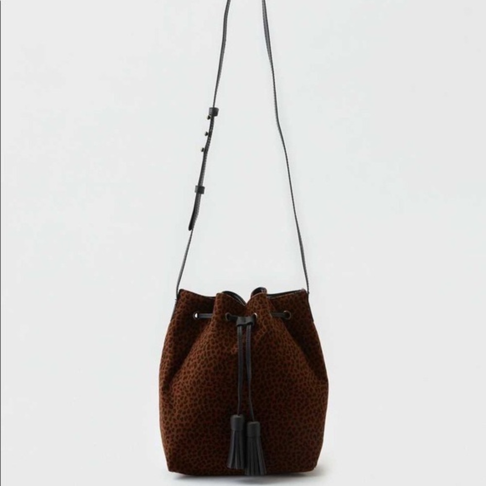 American Eagle Outfitters Crossbody Cheetah Suede Medium Bucket Bag